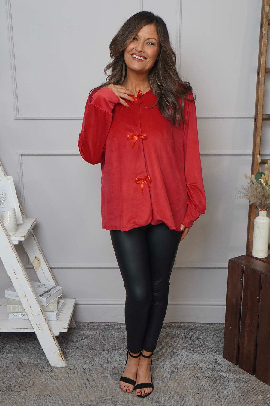 Rhona Bow Front Top Red