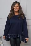 Mercia Sequin Trim Top Navy