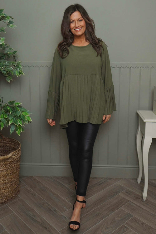 Wynne Pleated Top Khaki - Image 2