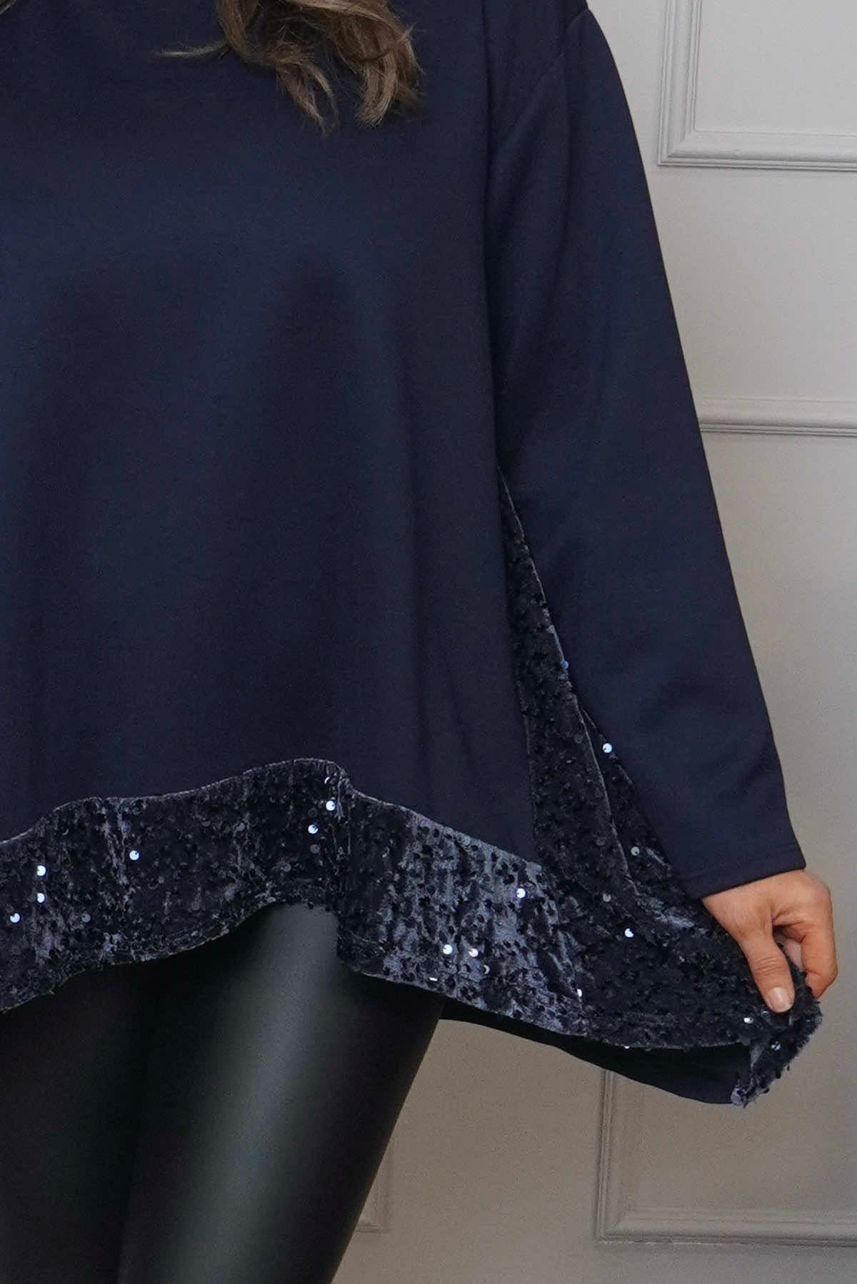 Mercia Sequin Trim Top Navy