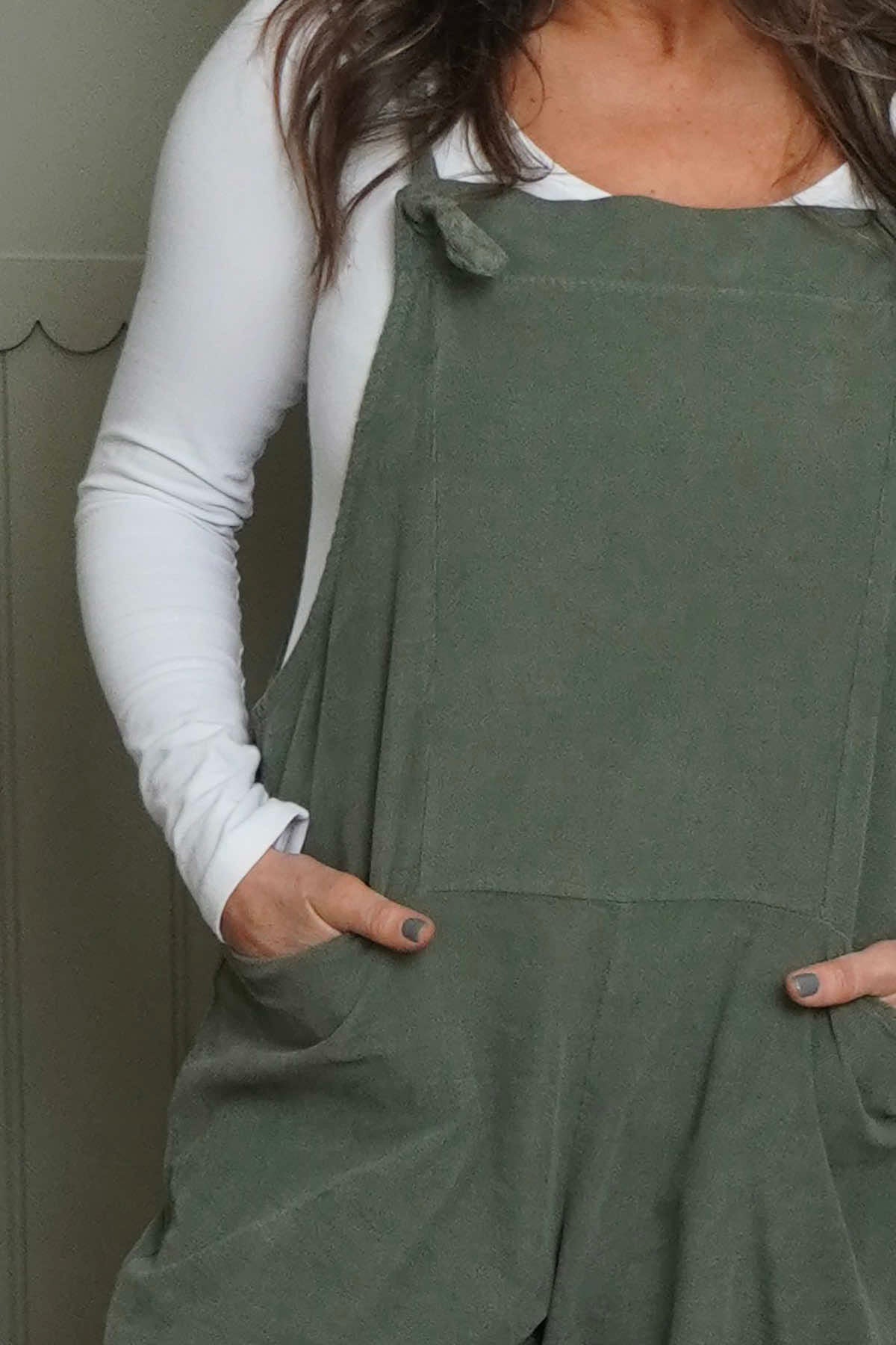 Pabo Needlecord Dungarees Khaki