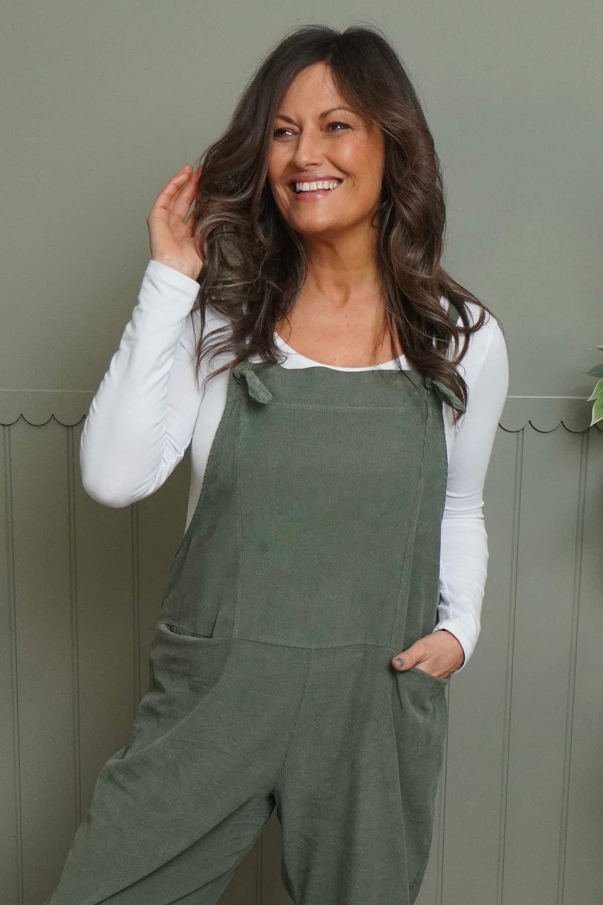 Pabo Needlecord Dungarees Khaki