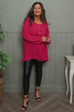 Elianna Button Top Hot Pink Hot Pink - Elianna Button Top Hot Pink