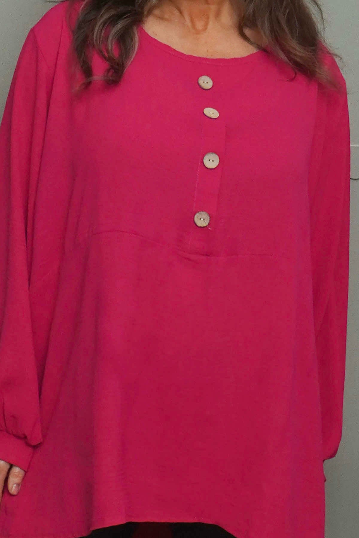Elianna Button Top Hot Pink