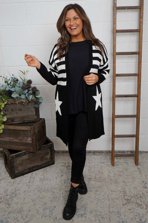Orietta Stripe Knitted Cardigan Black