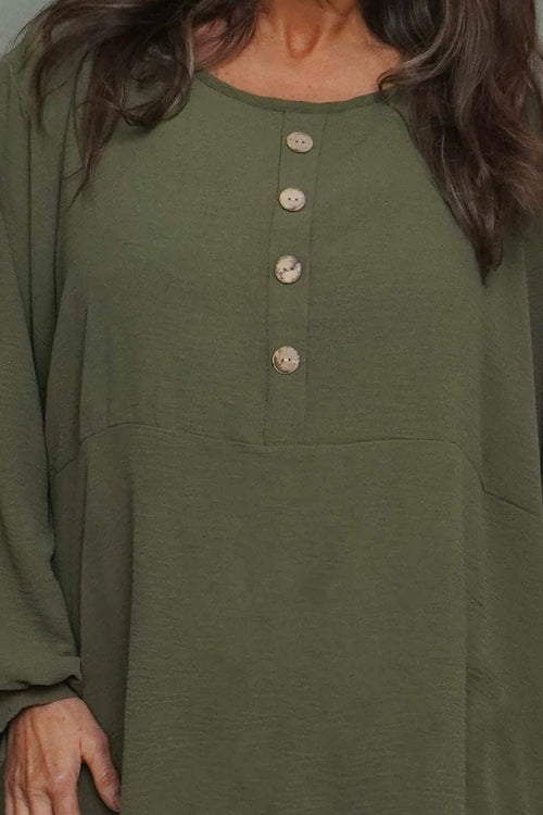 Elianna Button Top Khaki - Image 3
