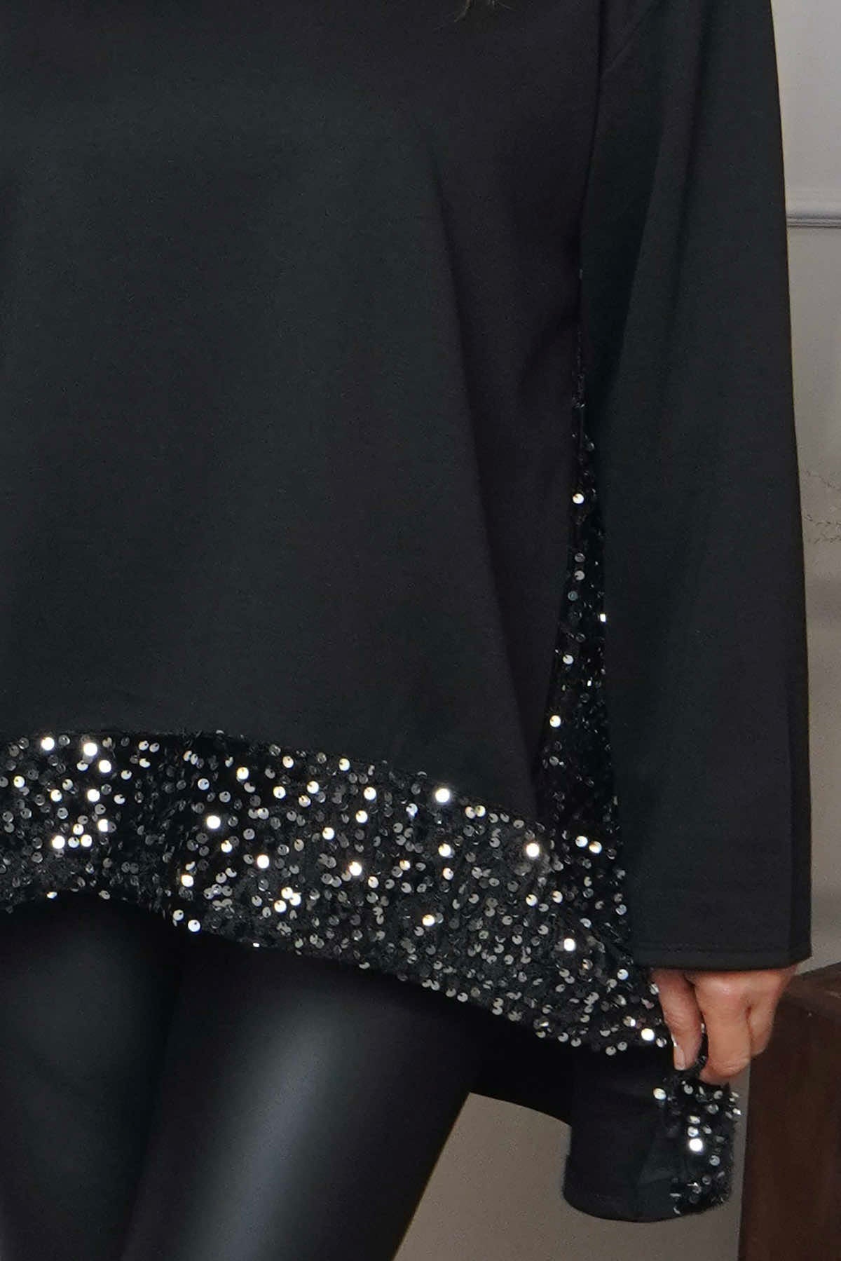 Mercia Sequin Trim Top Black