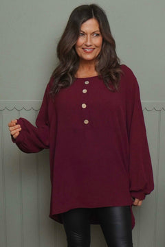 Elianna Button Top Burgundy