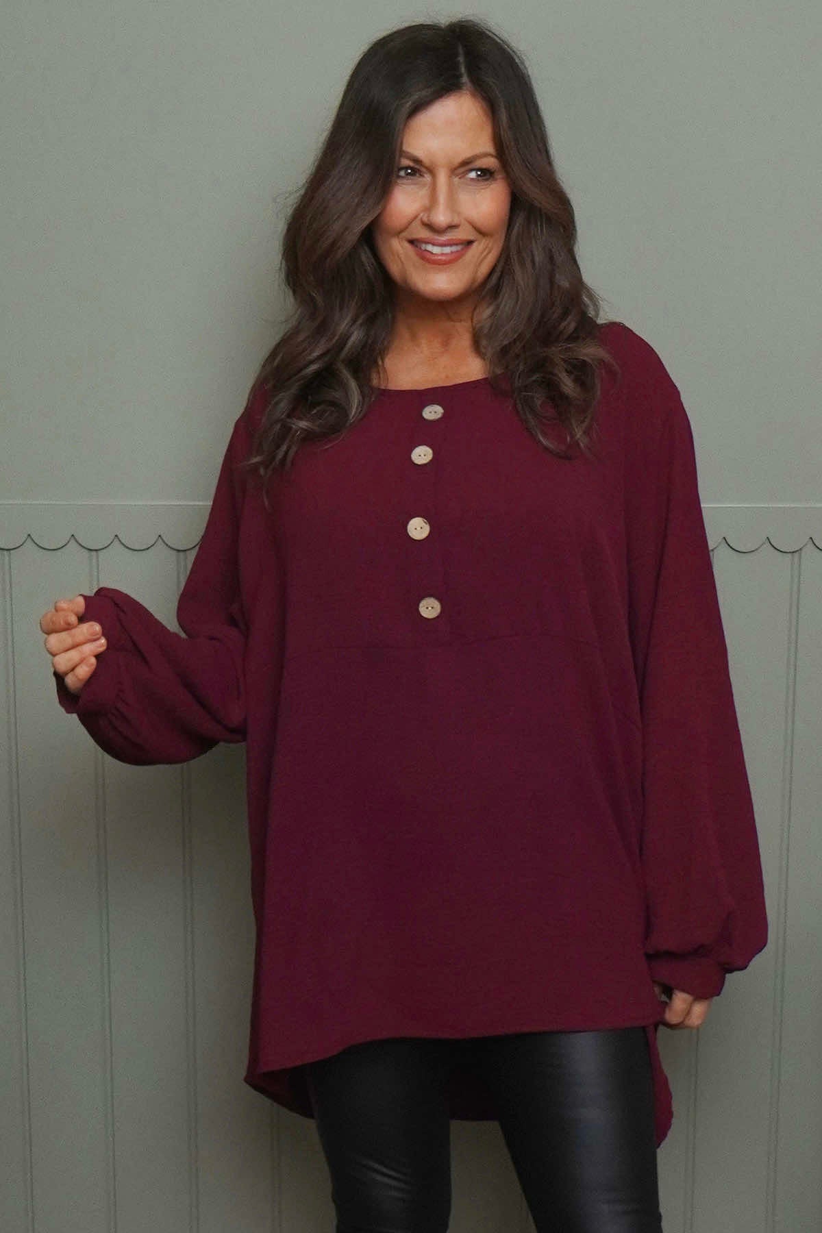 Elianna Button Top Burgundy
