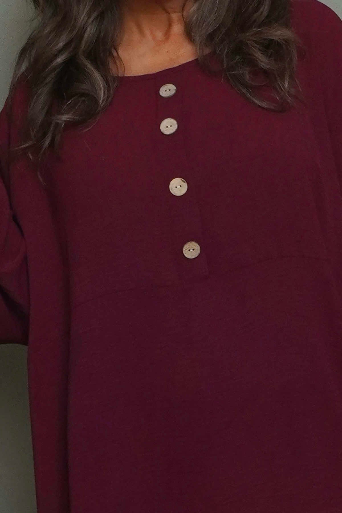 Elianna Button Top Burgundy