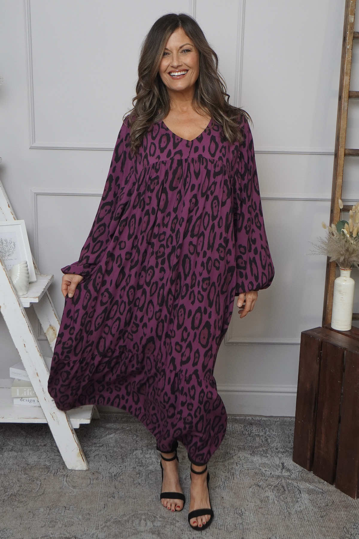 Tozi Leopard Print Dress Berry