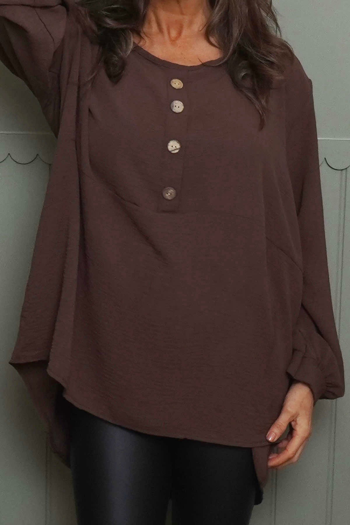 Elianna Button Top Cocoa