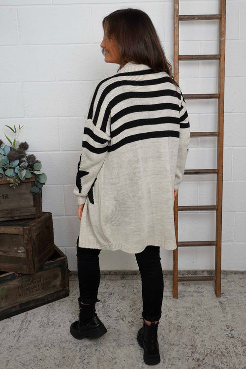 Orietta Stripe Knitted Cardigan Stone - Image 4