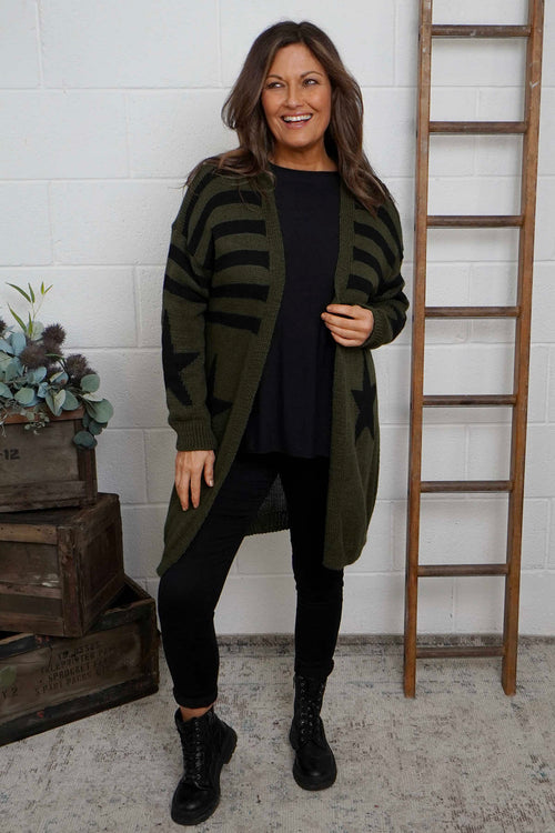 Orietta Stripe Knitted Cardigan Khaki