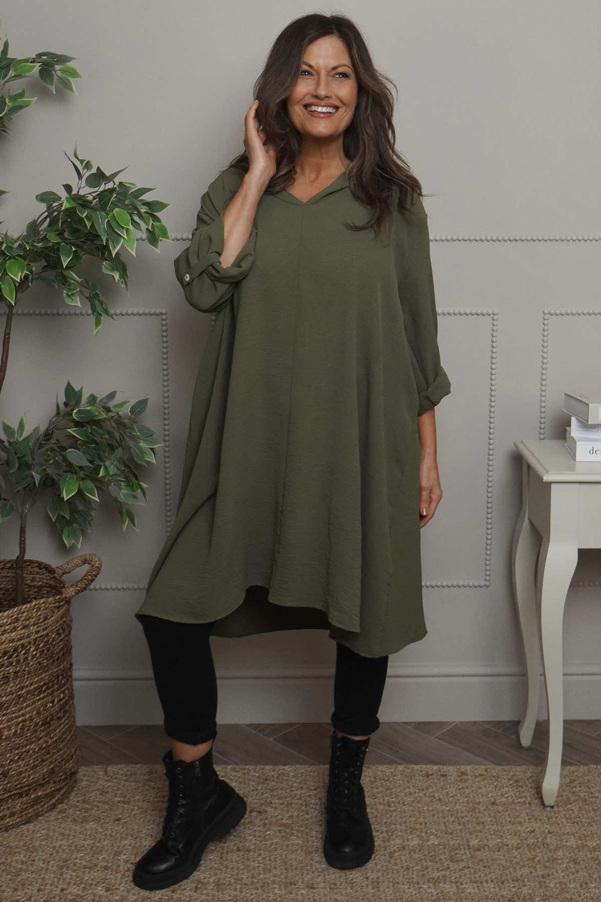Viviette Hooded Tunic Khaki