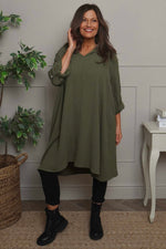 Viviette Hooded Tunic Khaki Khaki - Viviette Hooded Tunic Khaki
