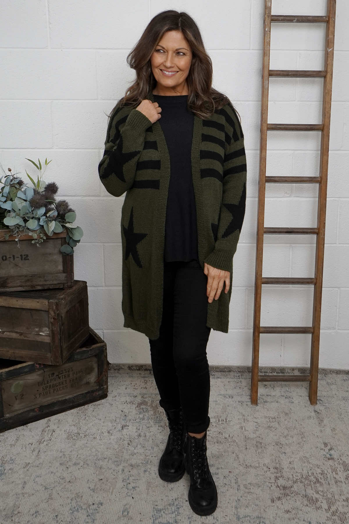 Orietta Stripe Knitted Cardigan Khaki