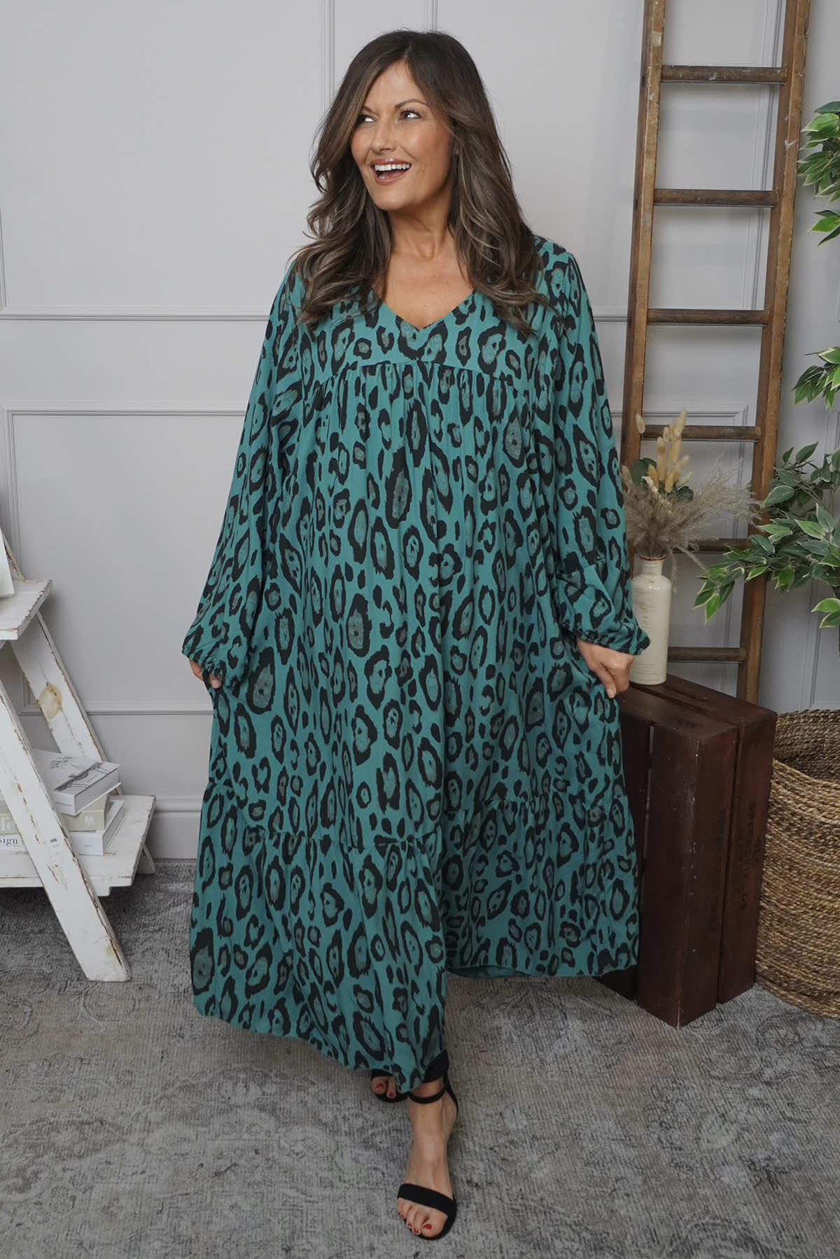 Tozi Leopard Print Dress Sage Green