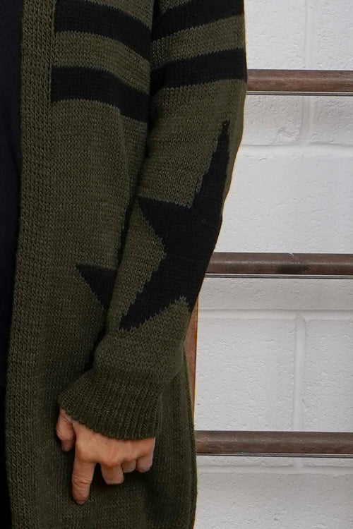 Orietta Stripe Knitted Cardigan Khaki - Image 3