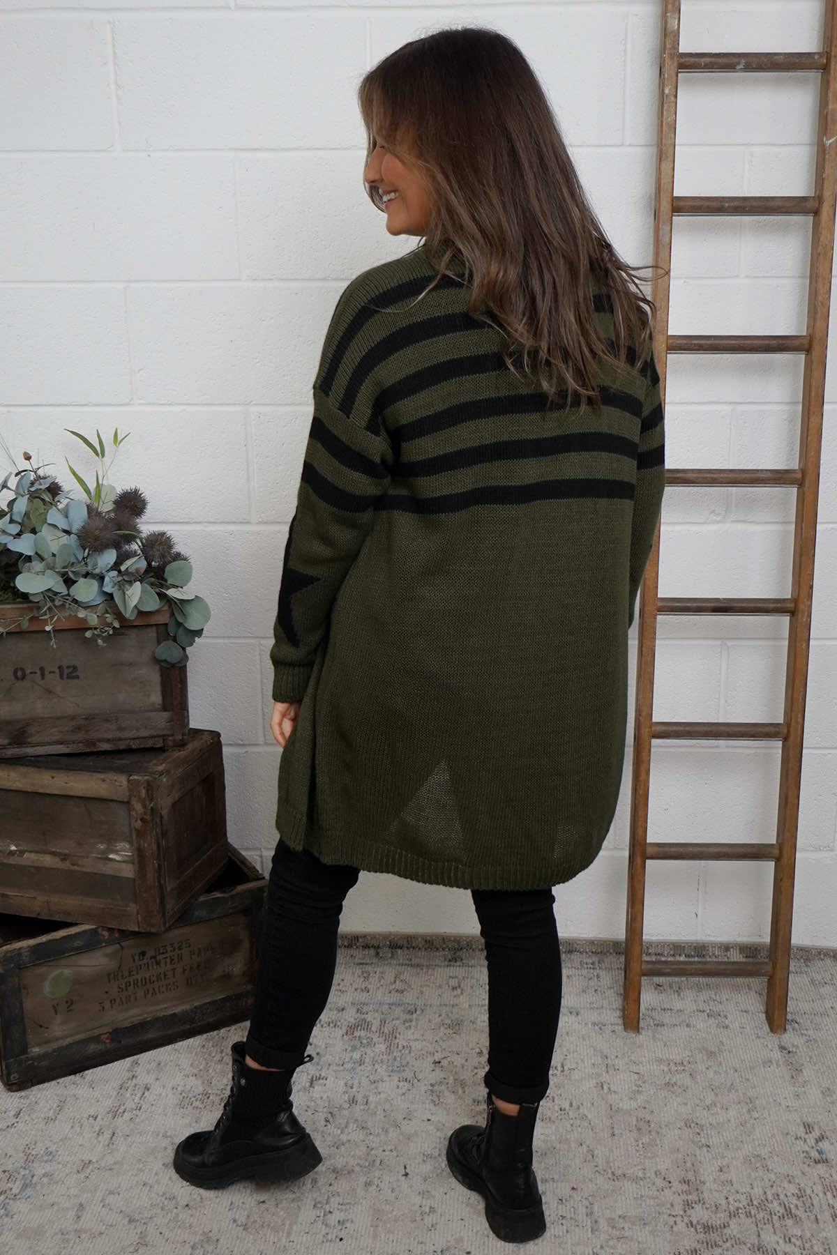 Orietta Stripe Knitted Cardigan Khaki