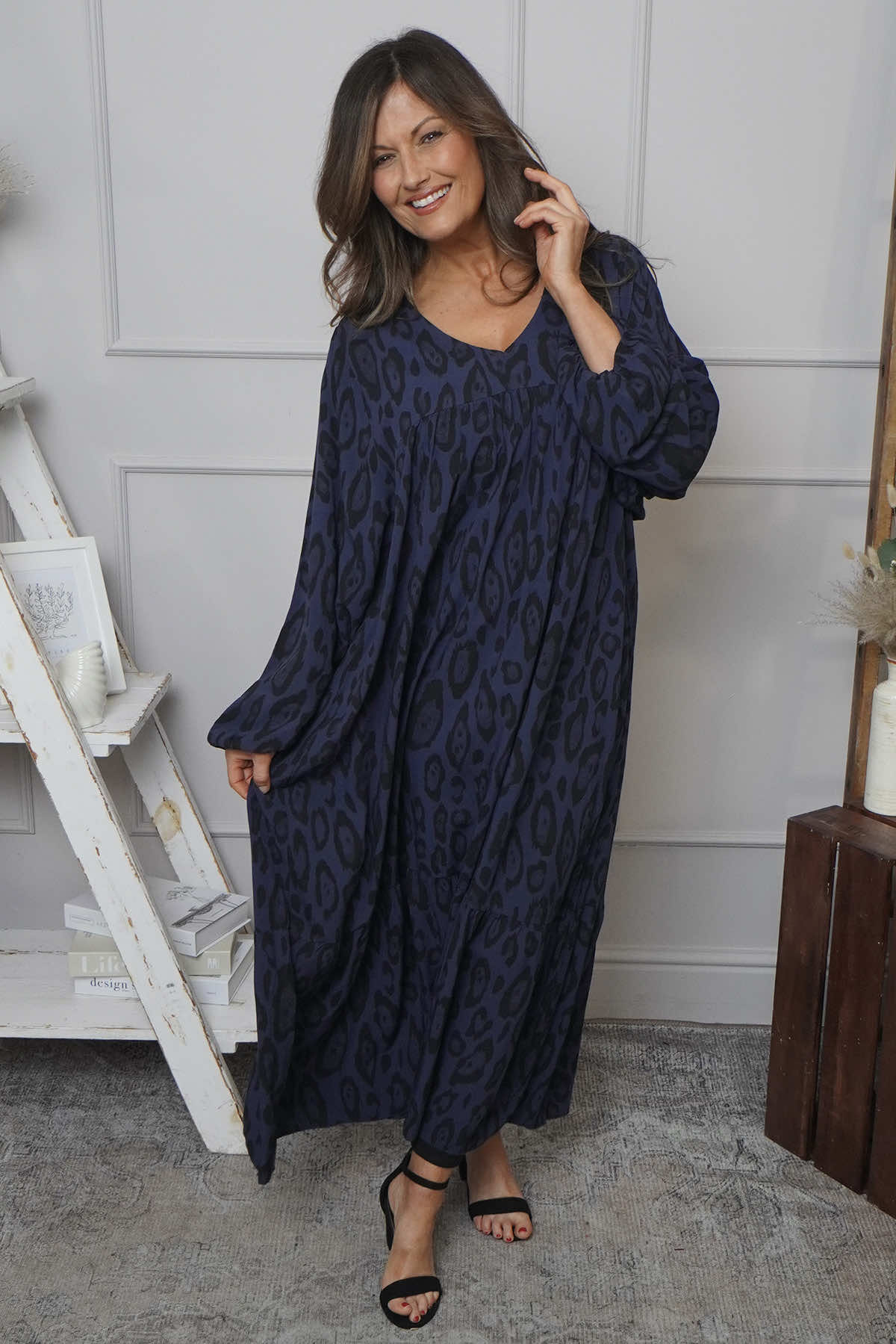 Tozi Leopard Print Dress Navy