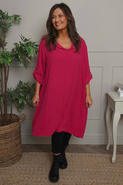 Viviette Hooded Tunic Hot Pink