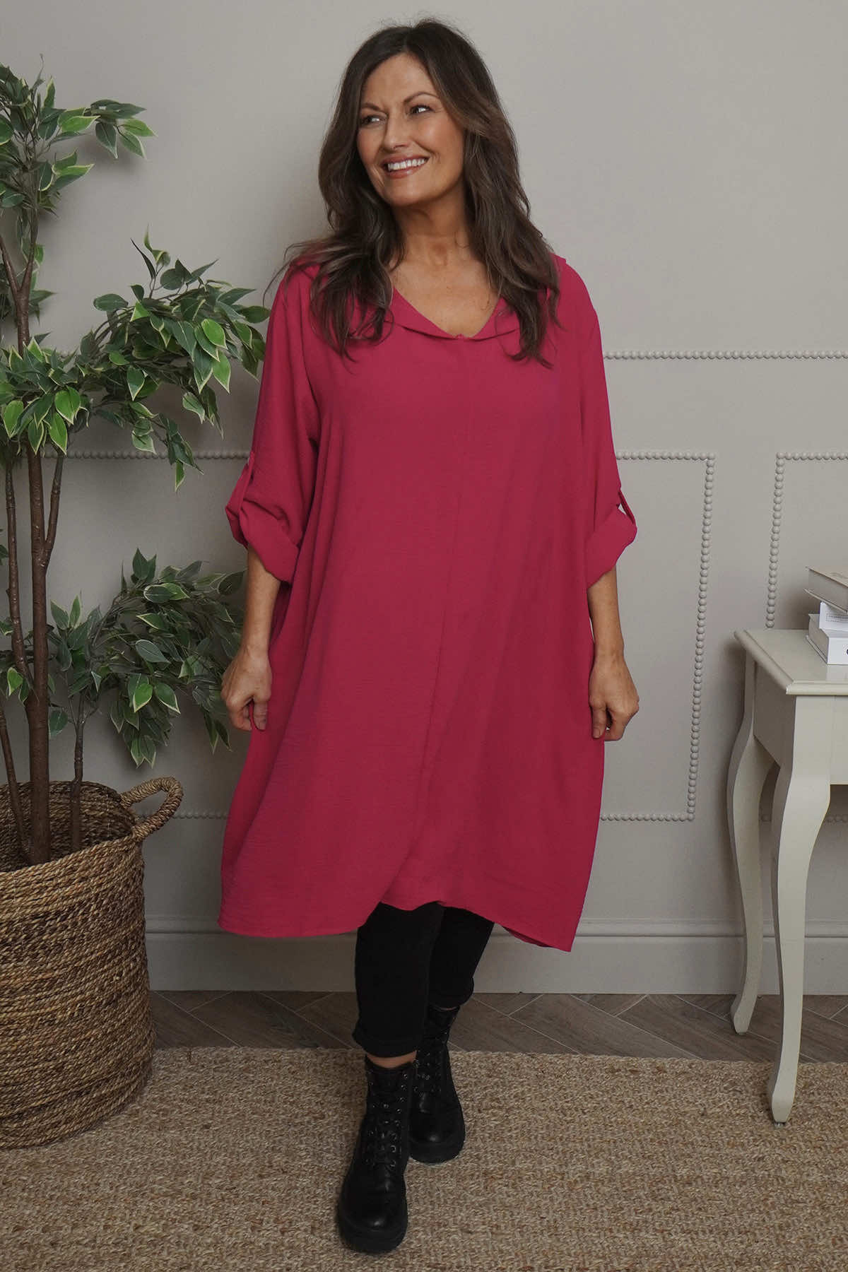 Viviette Hooded Tunic Hot Pink