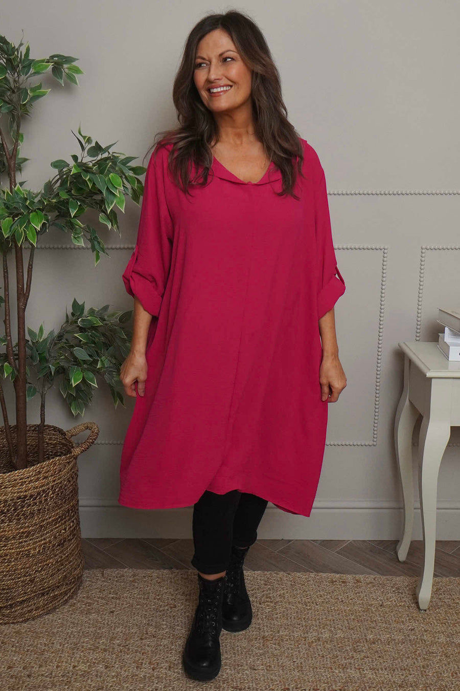 Viviette Hooded Tunic Hot Pink