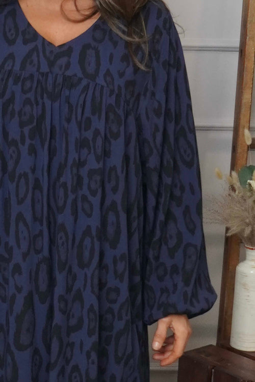 Tozi Leopard Print Dress Navy - Image 3