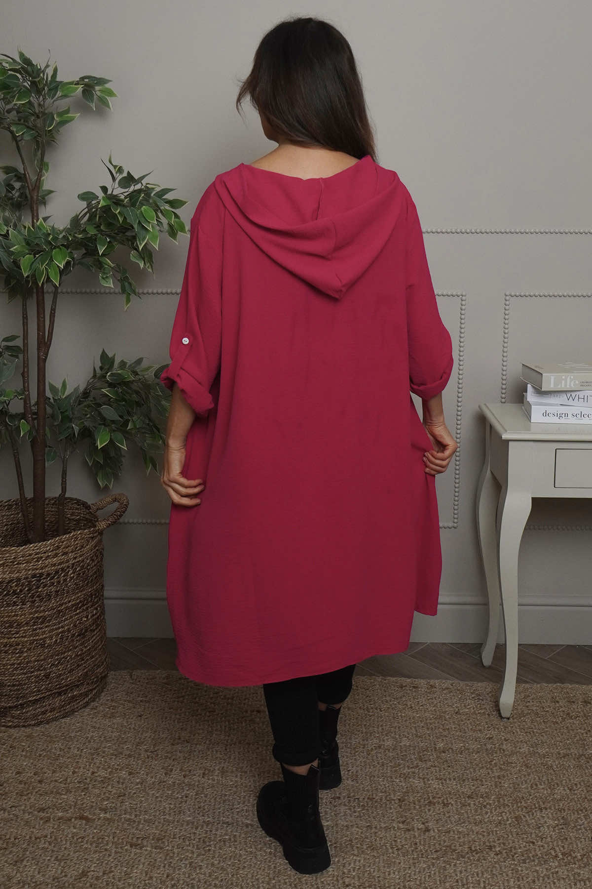 Viviette Hooded Tunic Hot Pink