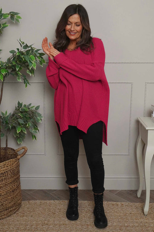 Bo Slouch V-Neck Jumper Hot Pink - Image 2