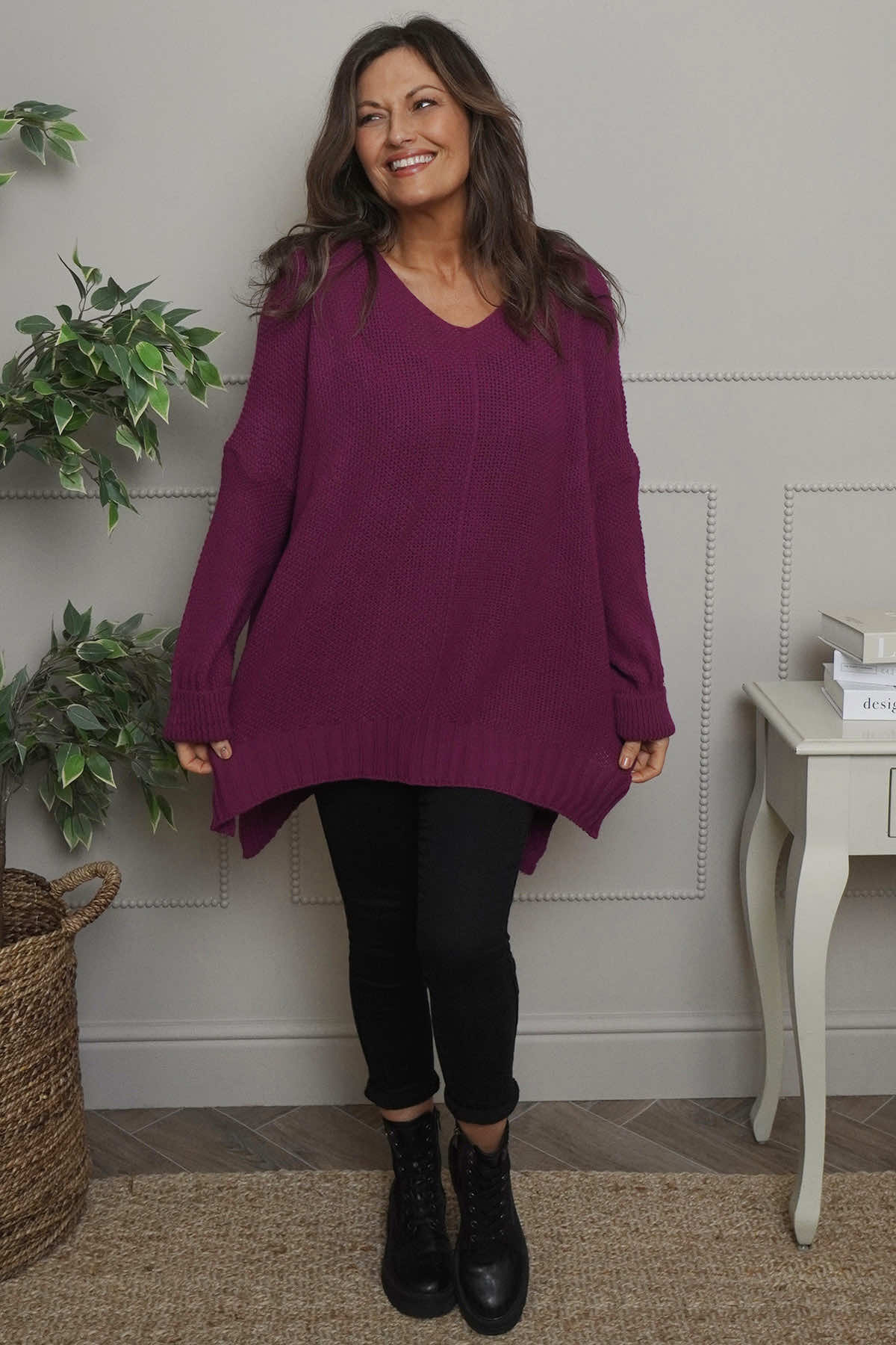 Bo Slouch V-Neck Jumper Berry