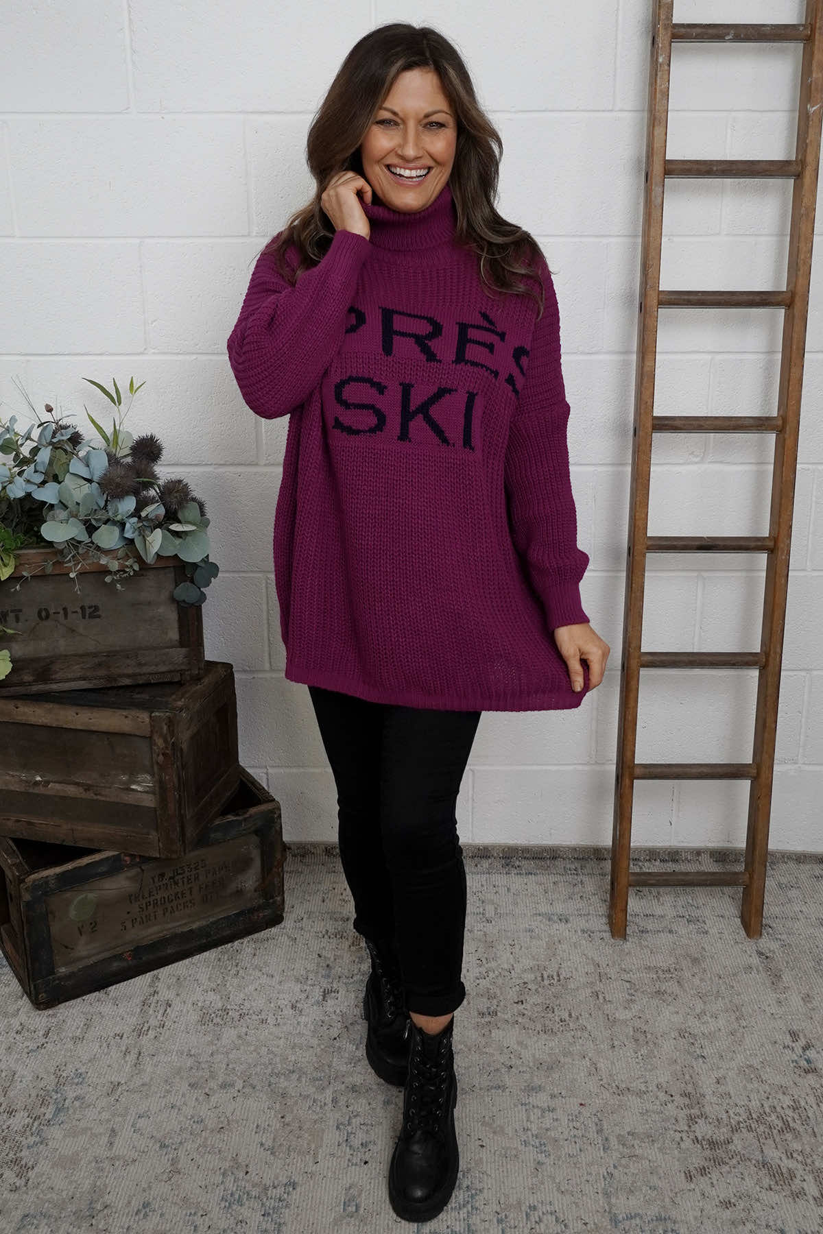 Apres Ski Polo Neck Jumper Berry