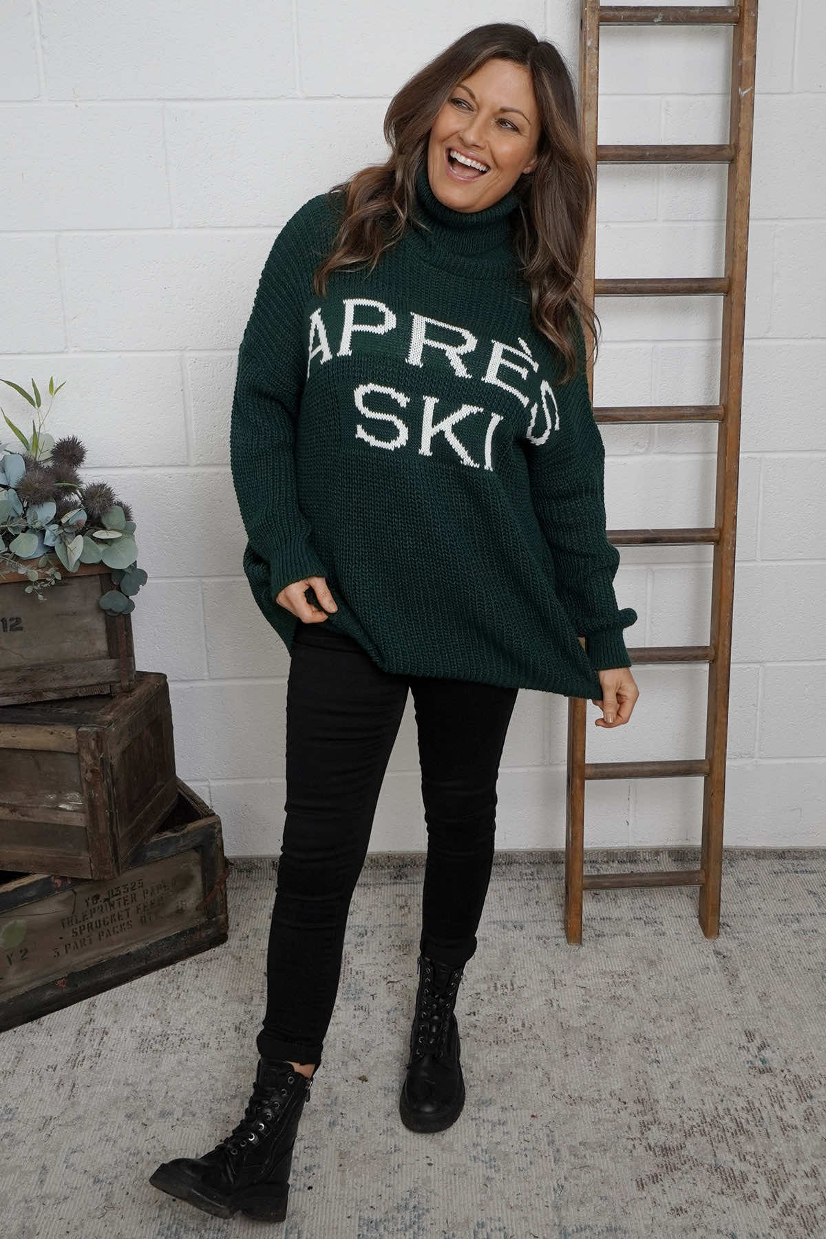 Apres Ski Polo Neck Jumper Bottle Green