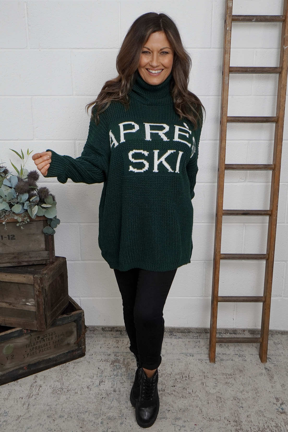 Apres Ski Polo Neck Jumper Bottle Green