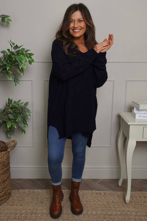 Bo Slouch V-Neck Jumper Navy - Image 1