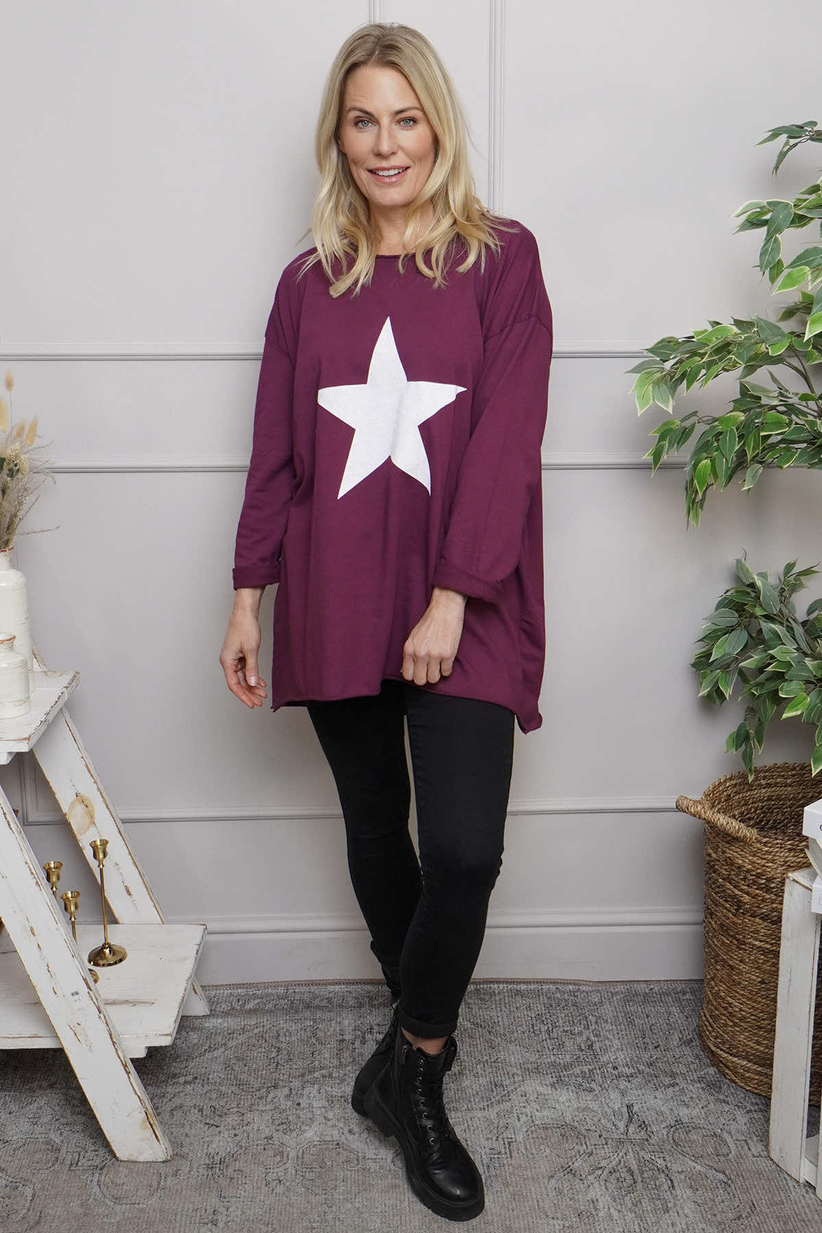 Jodene Star Cotton Top Burgundy