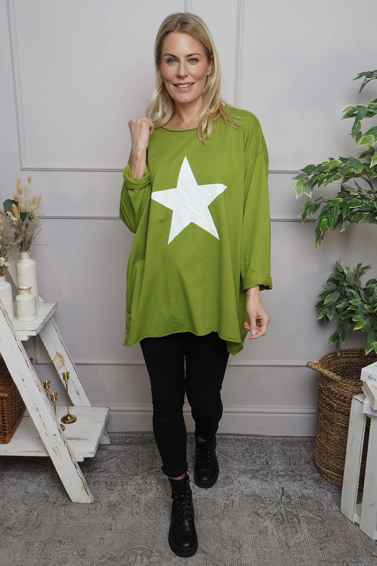 Jodene Star Cotton Top Olive