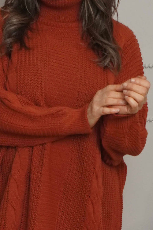 Ellis Polo Knitted Jumper Burnt Orange - Image 3