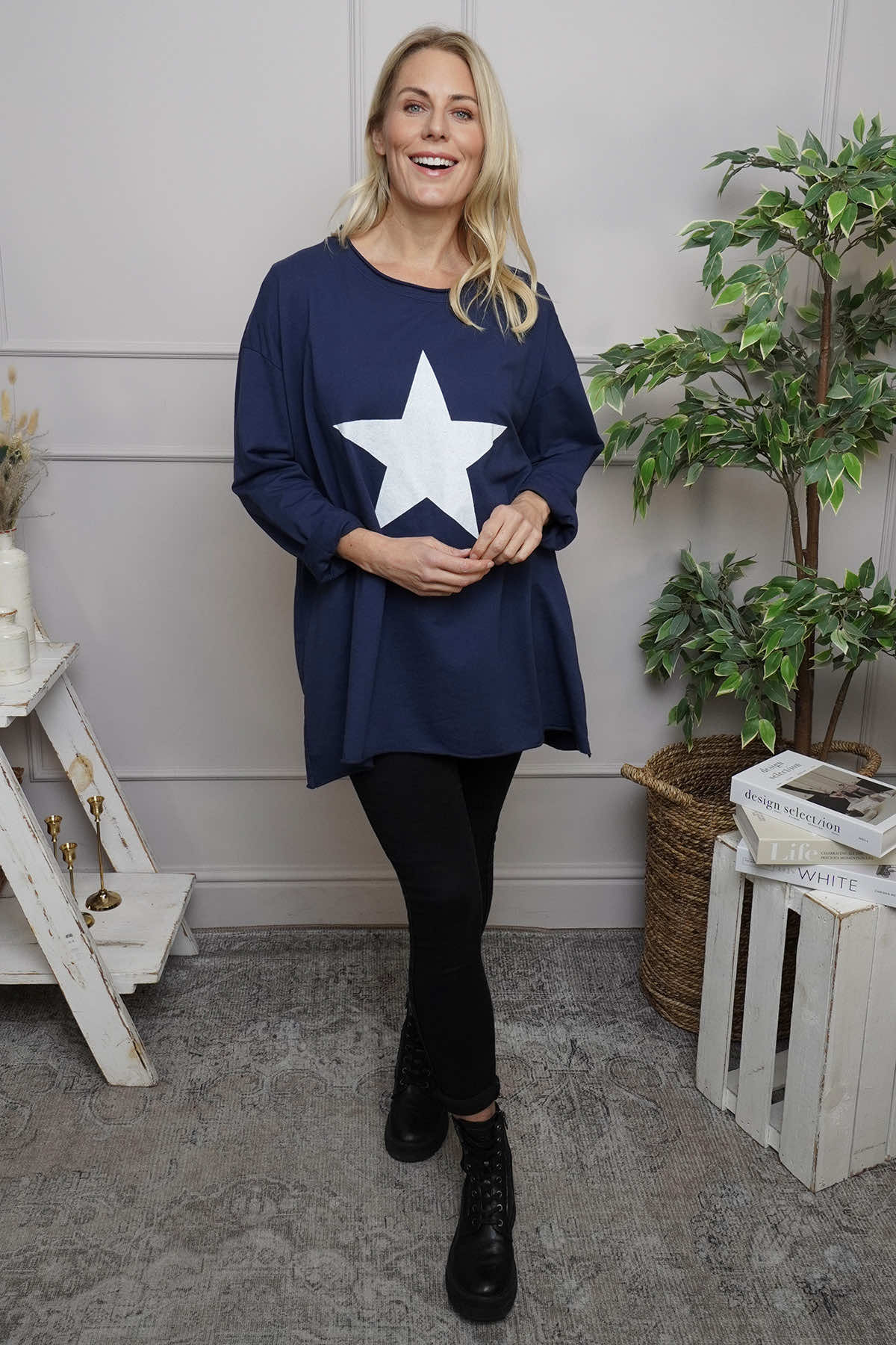 Jodene Star Cotton Top Navy