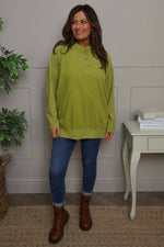 Nyree Button Cotton Top Green Green - Nyree Button Cotton Top Green