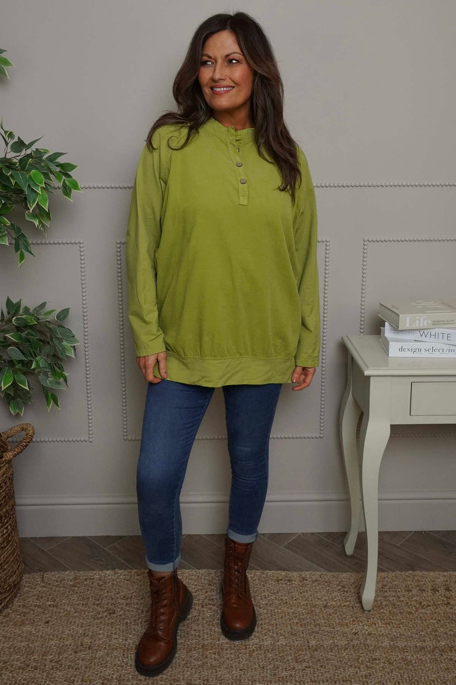 Nyree Button Cotton Top Green