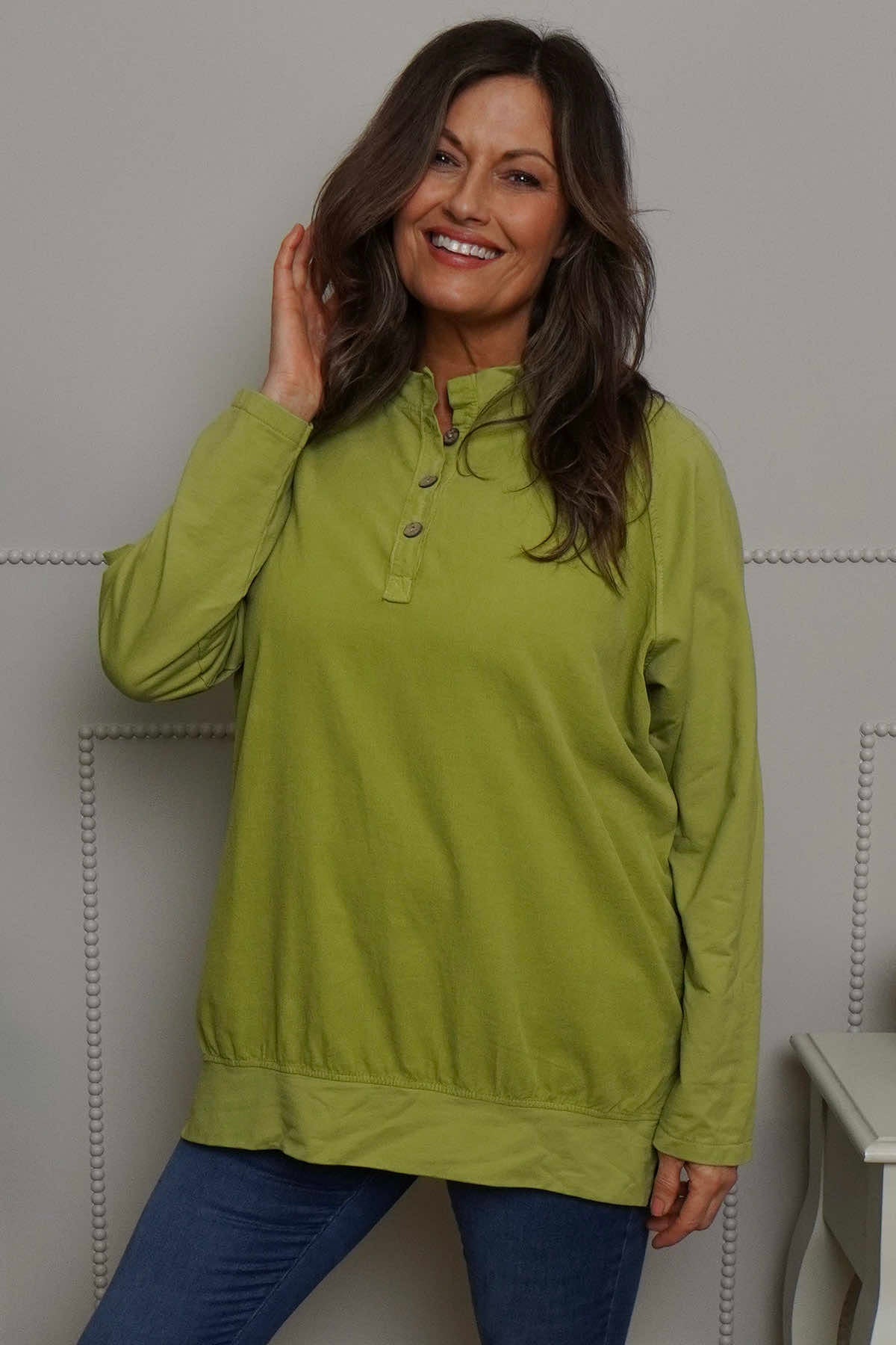 Nyree Button Cotton Top Green