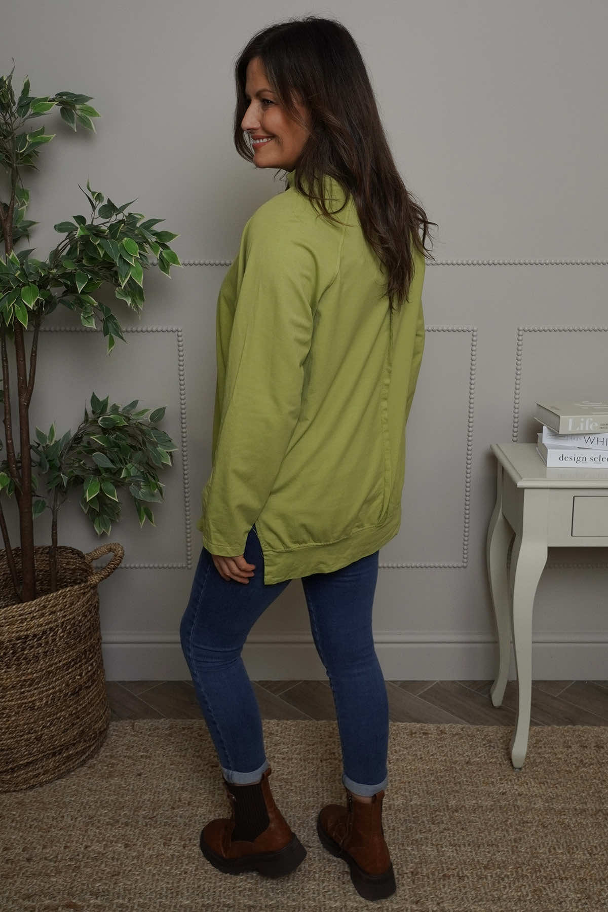 Nyree Button Cotton Top Green