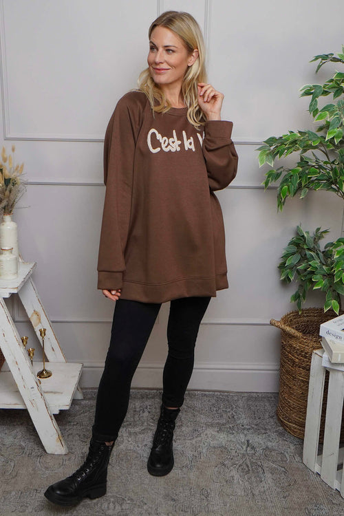 C'est La Vie Sweatshirt Cocoa - Image 1