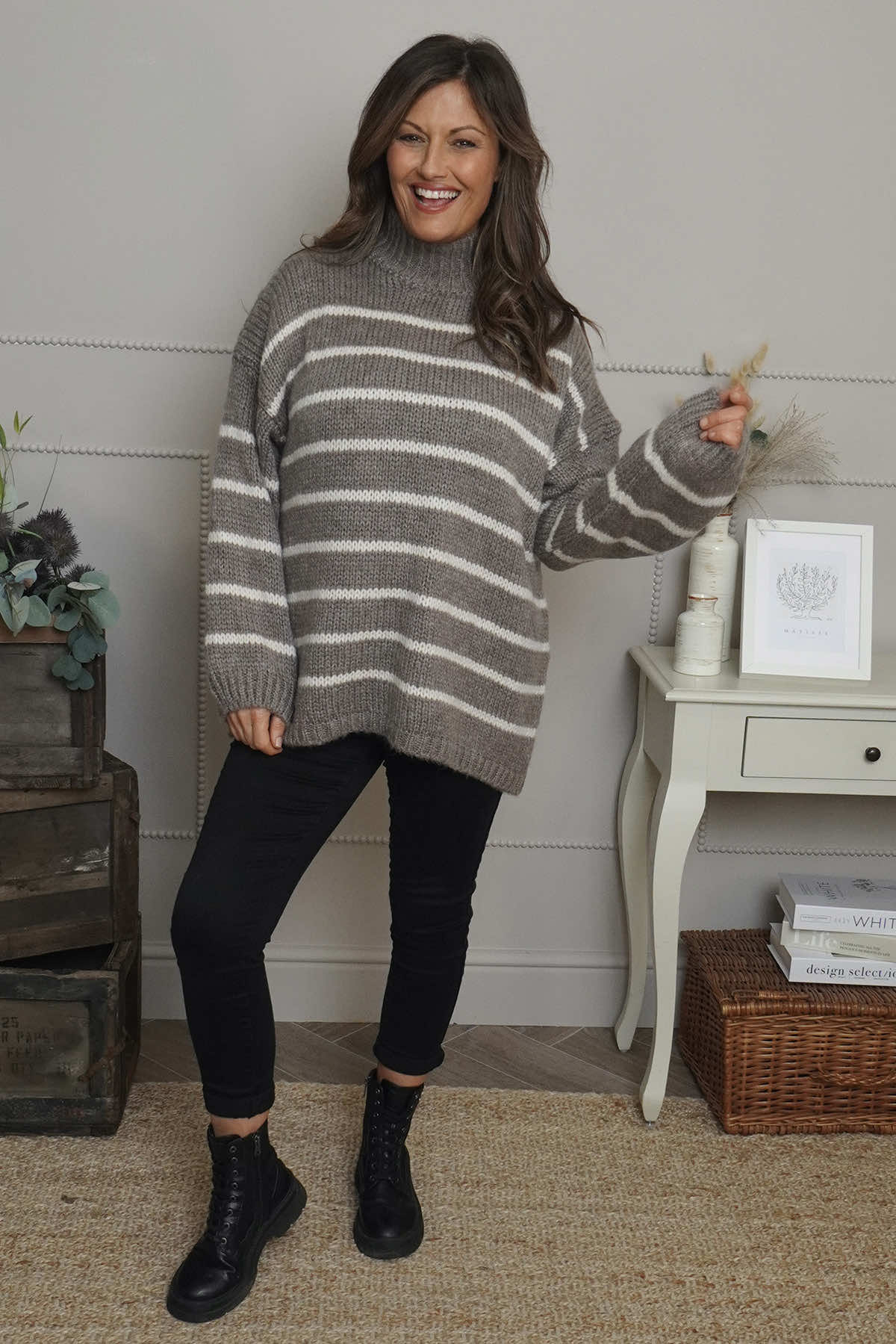 Joella Stripe Knitted Jumper Mocha