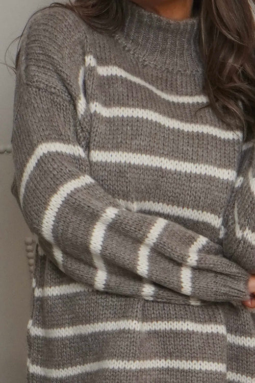 Joella Stripe Knitted Jumper Mocha - Image 3