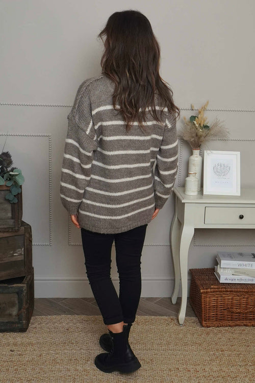 Joella Stripe Knitted Jumper Mocha - Image 4