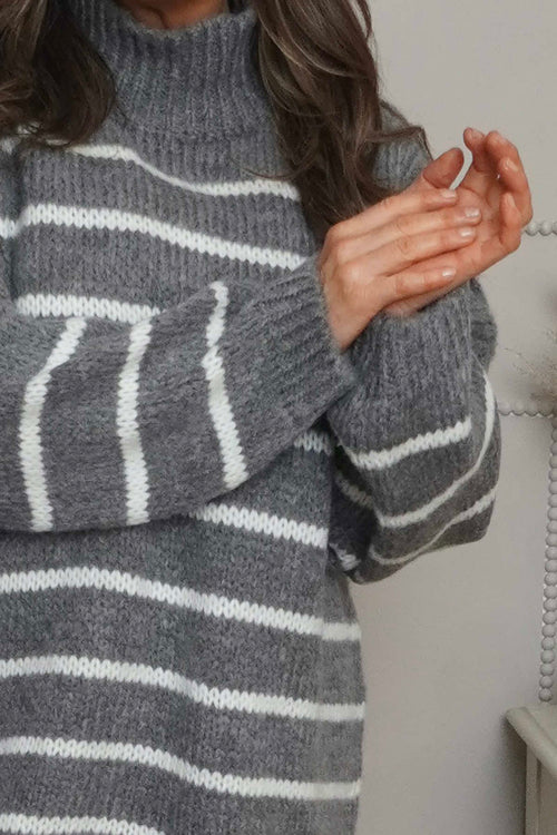 Joella Stripe Knitted Jumper Mid Grey - Image 3