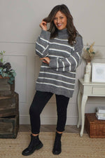 Joella Stripe Knitted Jumper Mid Grey Mid Grey - Joella Stripe Knitted Jumper Mid Grey